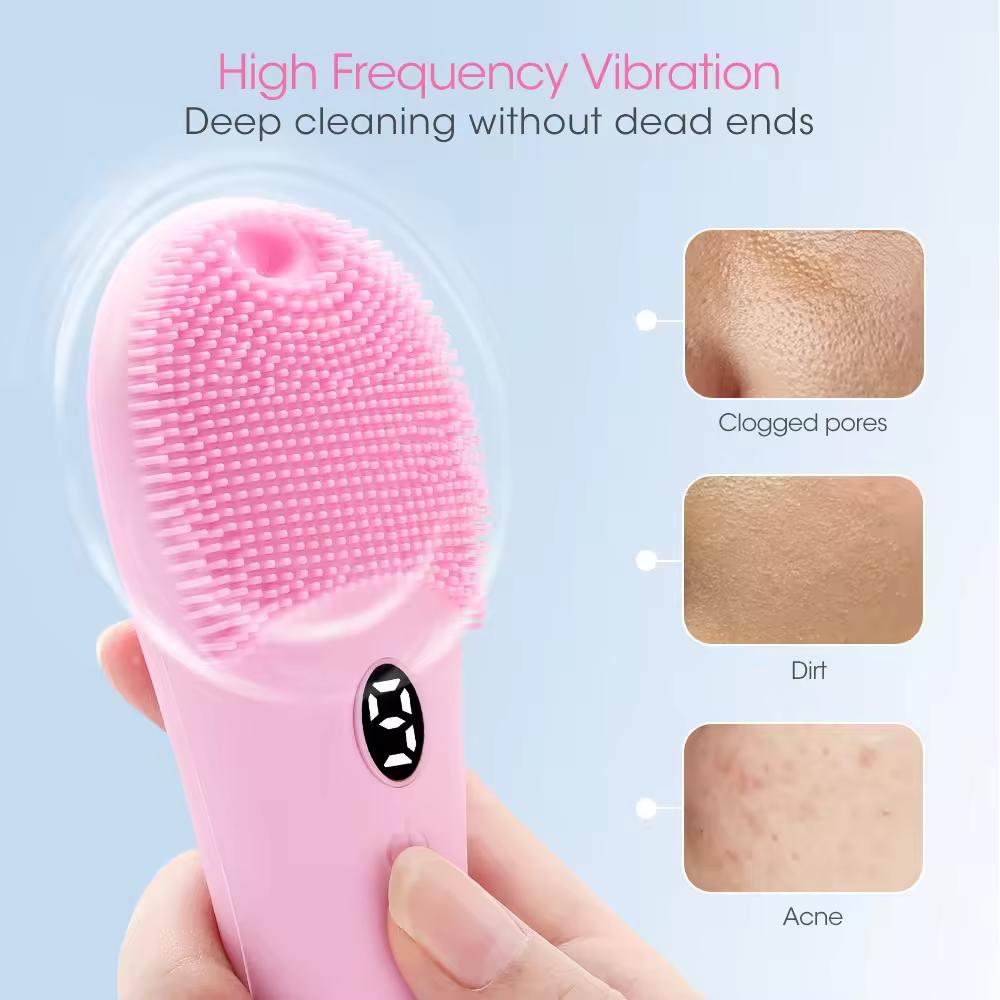 Sonic Vibration Waterproof Skin Pore Cleansing Beauty Product Silicone Exfoliating USB Handheld Electric Cleansing Brush
