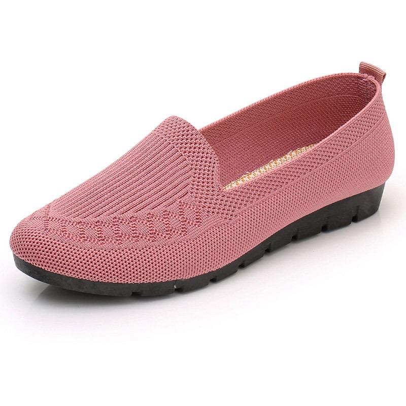 Летние одинарные туфли, женские туфли, дышащая сетка, одна педаль, старые пекинские тканевые туфли, плоские, нескользящие, тканые, для мам среднего и пожилого возраста
