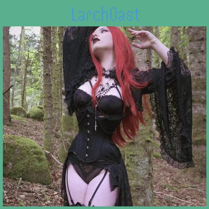 Through Mall Lace See Gothic Shrug Tops Grunge Aesthetic Black Flare Sleeve Crop Top Women Vintage Punk Sexy Clothing