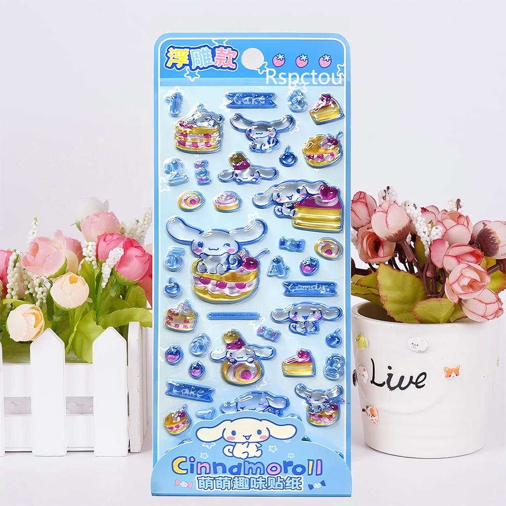 4 шт. Sanrio Аниме 3D Кристаллические рельефные наклейки Милые Куроми Моя Мелоди Почакко Мультяшные наклейки для телефона, ноутбука, холодильника Каваи наклейка Игрушка