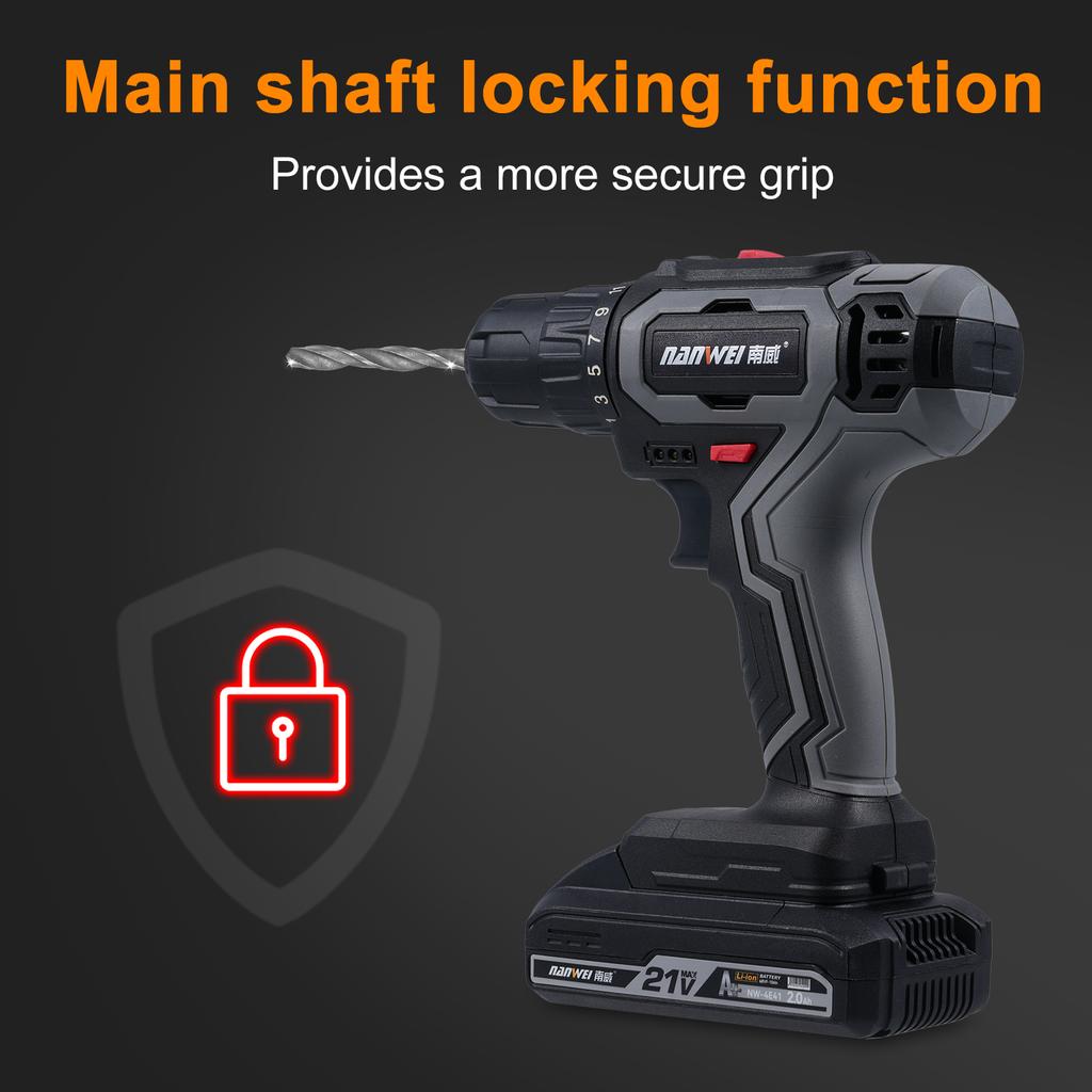 Electric Drill Sets Dual Speed Cordless Drill 25+1 Gear Torque Adjustment 10pcs Bit Connector, 9pcs