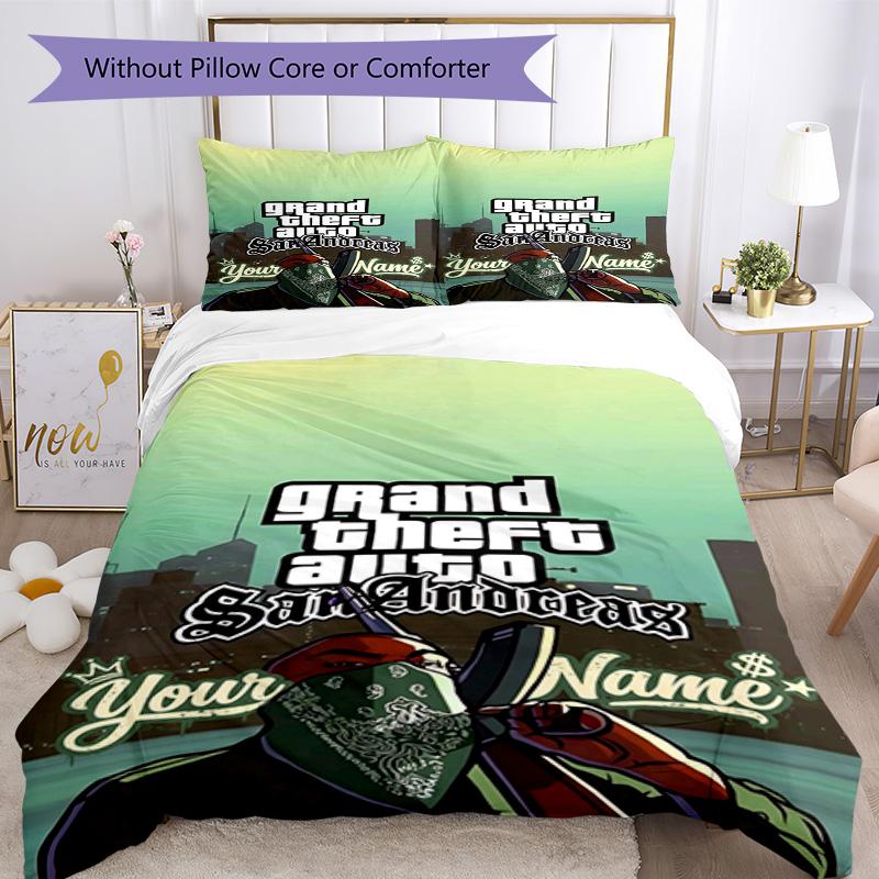 Grand Theft Auto Customized Name Duvet Cover Set Perfect for Living Rooms Wrinkle Resistant Home Decor Perfect Gift for Women Men