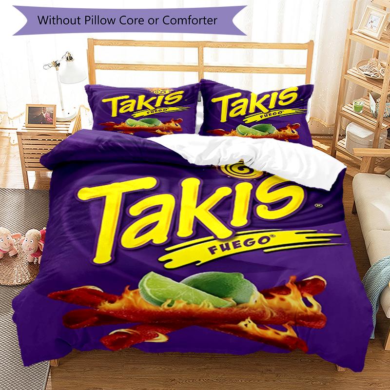 3pcs Takis Fuego Bedding Set Duvet Cover Closure Includes 1 Duvet Cover & 2 Pillowcases, Soft and Comfortable for All Seasons.