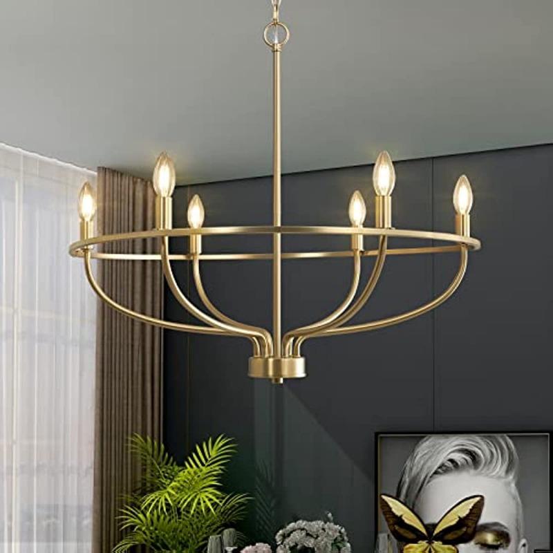 Elegant 6-Light Candle Chandelier In Gold - Ideal for Dining Room Living Room Bedroom and Kitchen