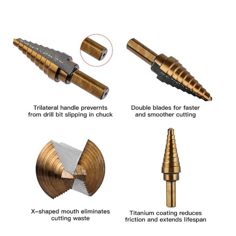 5 шт. ступенчатых сверл, прямых пазов, пагод, сверл, конусных сверл по металлу, открывателей отверстий 3/16" 1/2" 1/4" 3/4" 1-3/8" 7/8" 1/8"