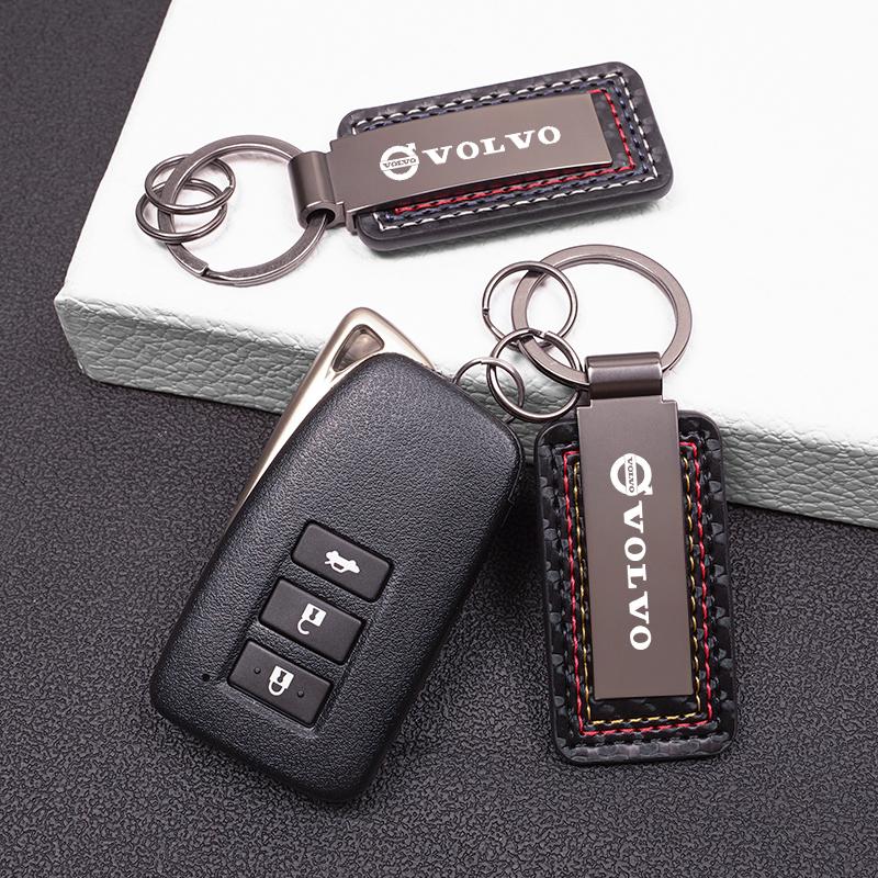 Carbon Fiber Leather Car Logo Keychain Key Ring Pendant For Volvo Xc60 Xc90 V40 V60 S60 V50 V90 S80 C40 XC40 V70 XC70 C30 EX90 OE8