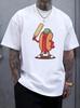New Unisex Purple Crew Neck Tee Funny Cartoon Hot Dog Character Hold Cricket Bat and Ball Sport Food Hybrid Soft Cotton Male Tops