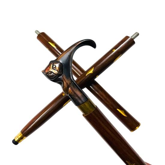 93.98 Cm Walking Stick Cat Brass Handle Cane Victorian Walking Stick Three Fold Stick  For Men, Women, Father, Mother