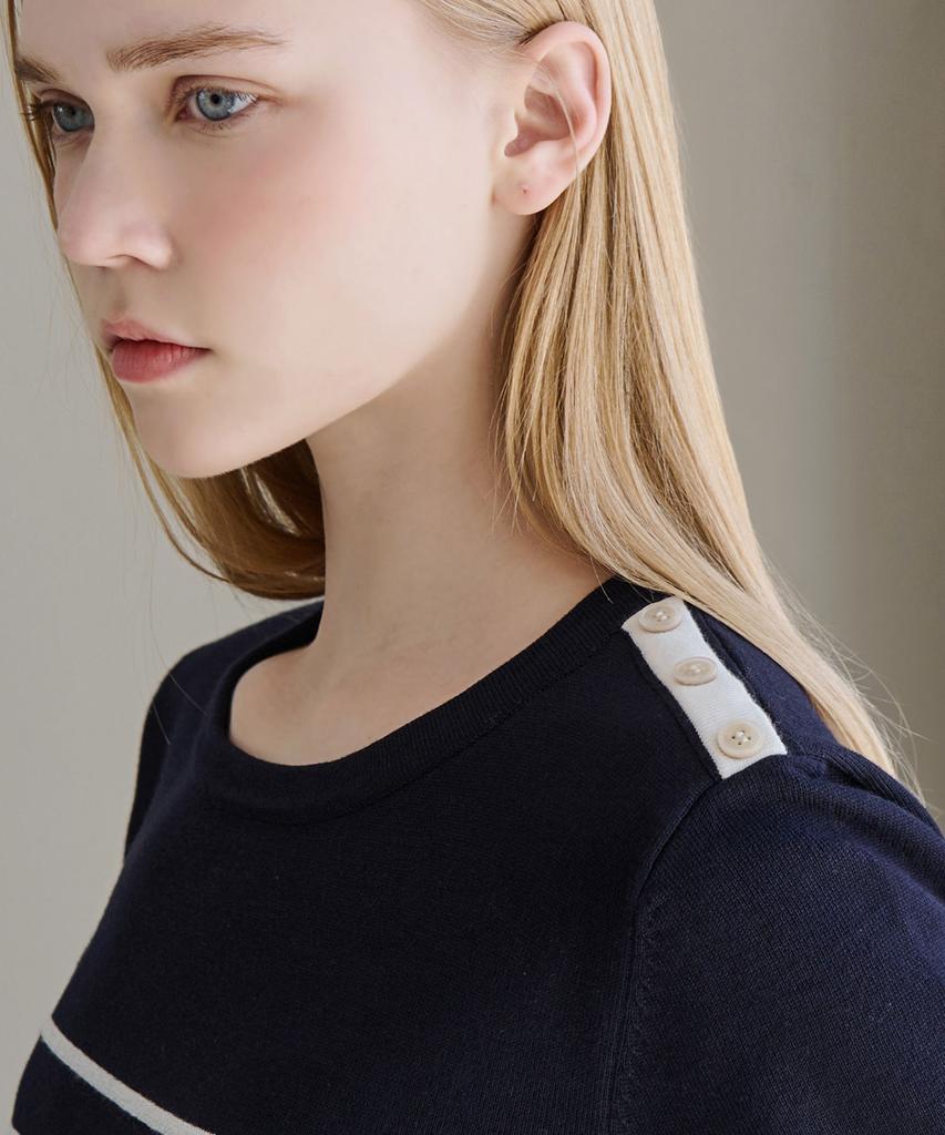 LUSIDA Roy Shoulder Button Stripe Knit_2 Colors