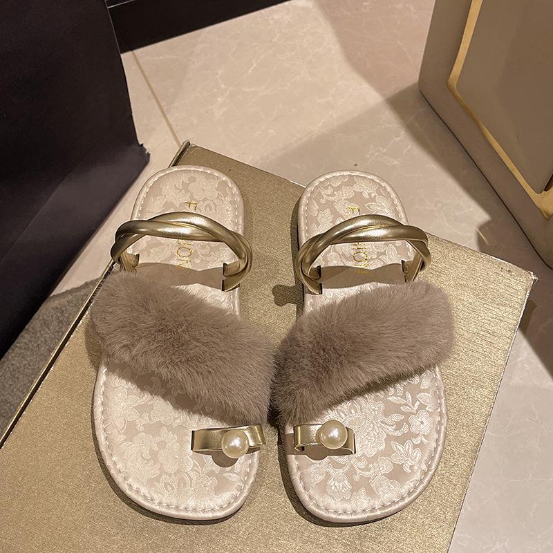 Fashion Set of Toe French Flat-bottomed Slippers for Women's Wear In Summer 2025 New Fashion Casual Set of Toe Beach Sandals