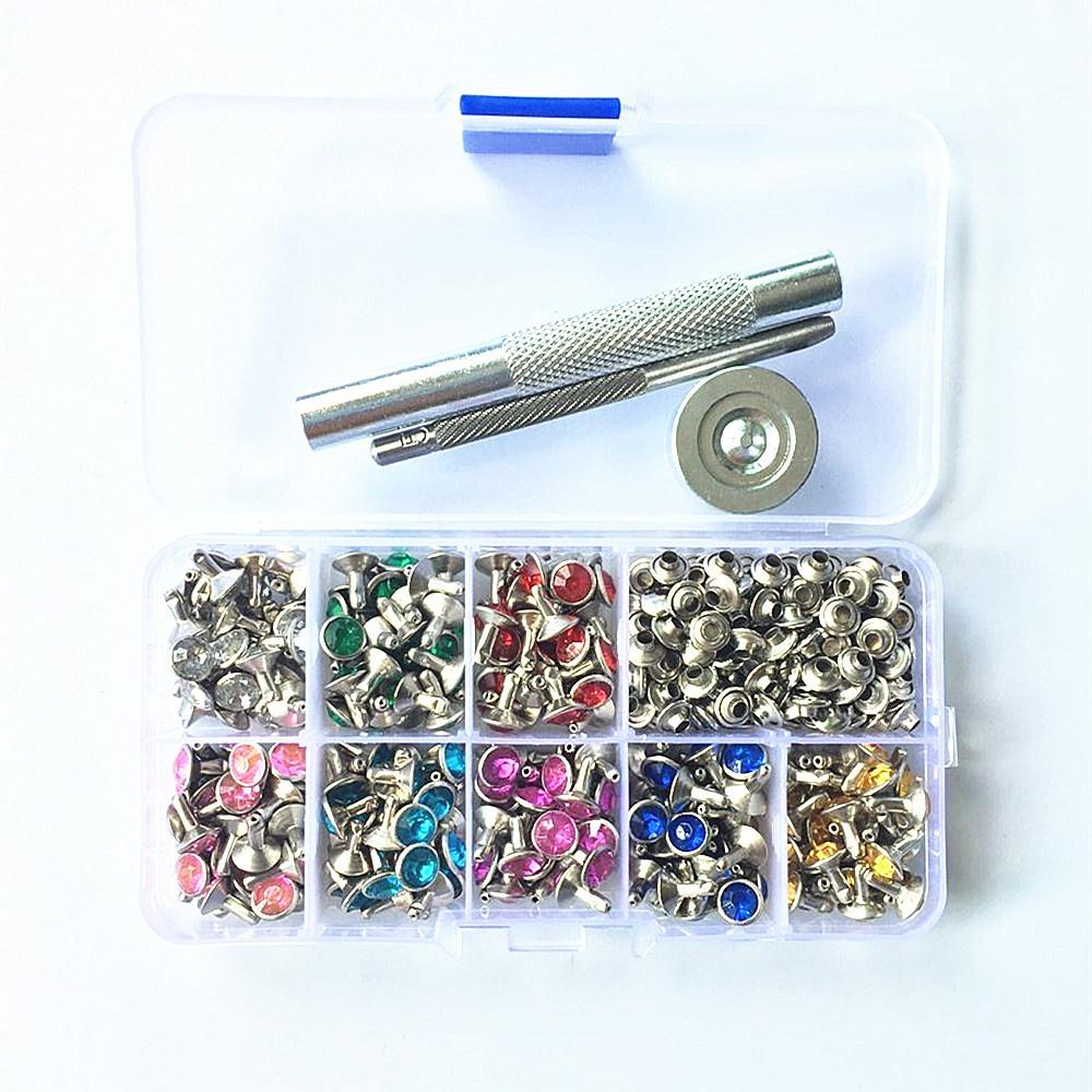 8 Цветов 240 шт. Панк Шипы-бриллианты Заклепки/Стразы Декоративные заклепки для кожи/ремня/сумки Двусторонние заклепки DIY +Инструменты