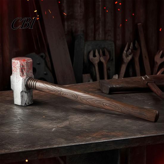Escape Room Gear Plastic Fake Hammer Prop, Lightweight Sledge for Halloween Costume Role Play Tool Accessory, Spooky Faux Blood Weapon Cosplay, Scary