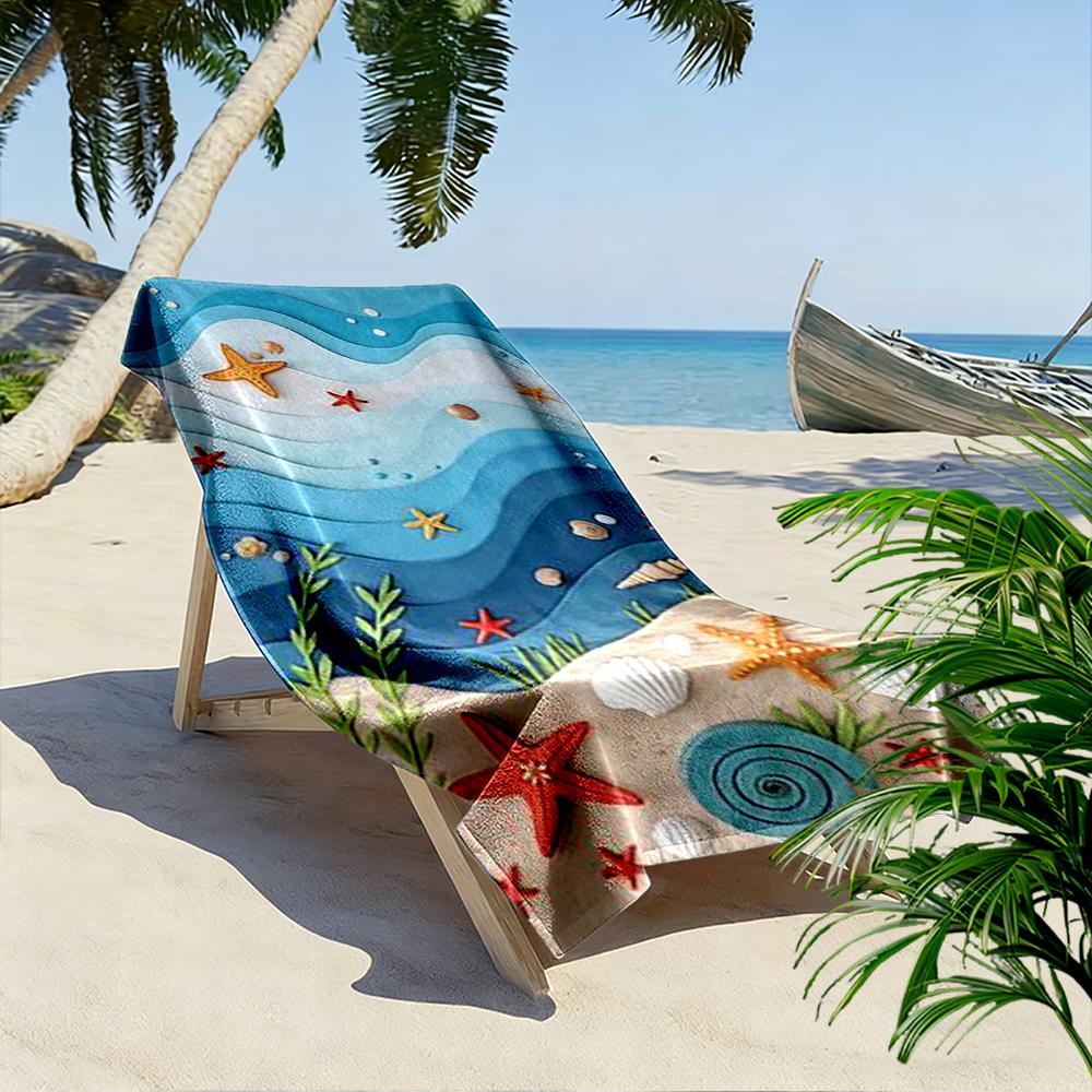 Starfish and Seashells Ocean Theme Beach towel quick-drying for travel outdoor sports jogging beach and swimming