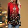 Women's Casual Fashion T-Shirt Christmas Print Long Sleeve O-Neck Pullover Top
