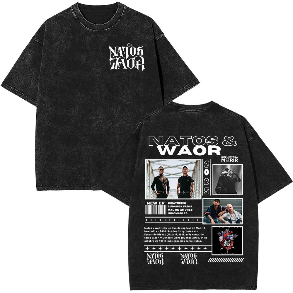 Rapper NATOS WAOR Bicho Raro Negra Skeleton Washed T Shirts Fashion Vintage Tshirts Men Women Clothing Short Sleeve Tshirt