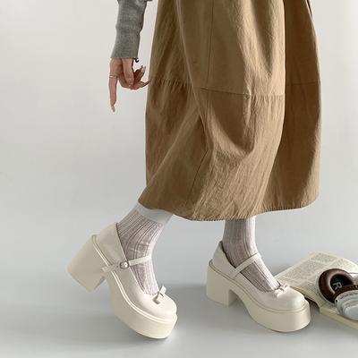 Черные французские туфли на высоком каблуке и платформе, женские кожаные туфли 2025 года, новые летние туфли-лодочки в стиле ретро с неглубоким вырезом Mary Jane