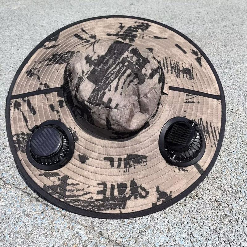 Solar-powered fan large brim hat for men, outdoor sun protection hat, summer sun hat, hiking fisherman hat