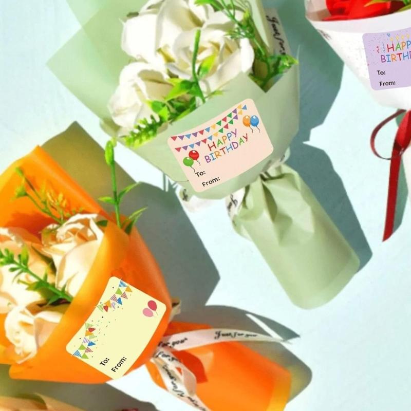 300Pcs Birthday Name Sticker 50x38mm Adhesive Wrapping Label for Packaging Seal Envelope Card Holiday Present Case