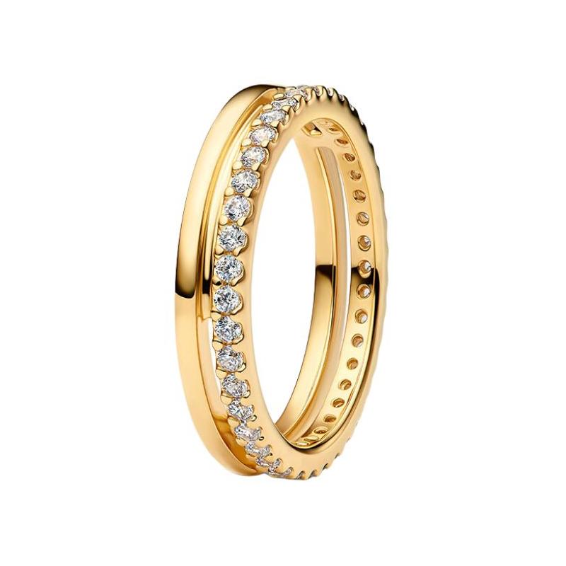 Pandora Versatile style gold-plated copper-silver alloy ring women's gold 163799C01