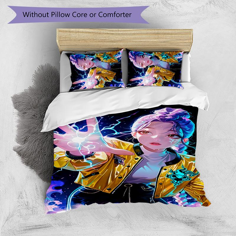 KPOP Hunter 3pcs Bedding Set Duvet Cover Closure Includes 1 Duvet Cover & 2 Pillowcases for All Seasons Bedroom Home Dorm Decor