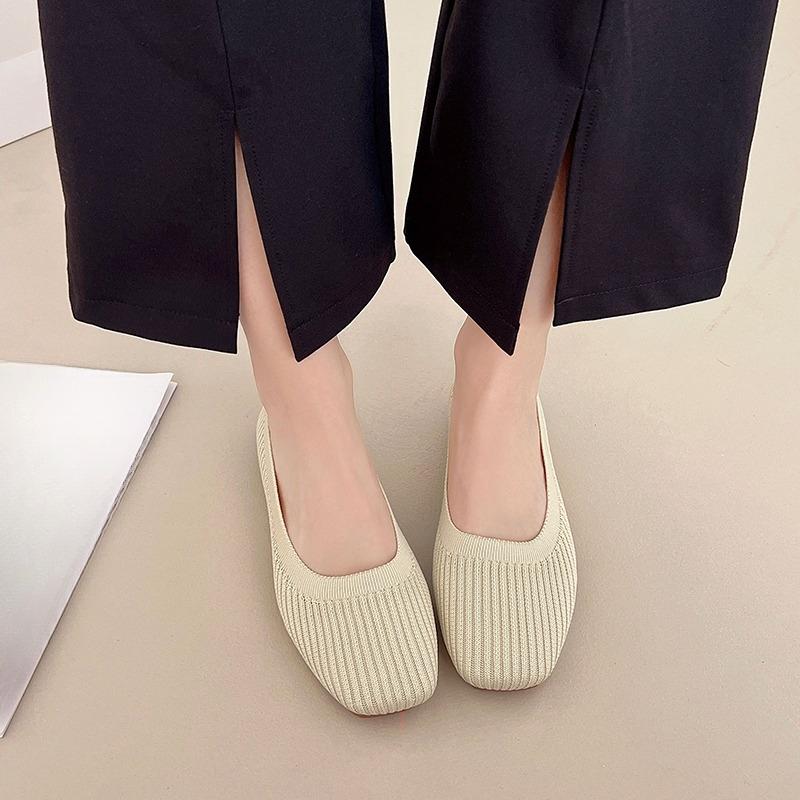Вязаные балетки Осень Новые Квадратный носок Неглубокие Сетчатые Дышащие Мягкая подошва Нескользящие Кроссовки