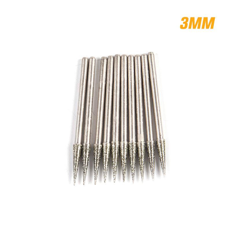 10 шт., 0,6-4 мм, алмазные шлифовальные насадки, хвостовик 2,35 мм для стеклянного камня, нефрита