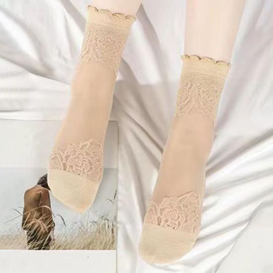 5 пар кружевных женских носков до щиколотки, летние прозрачные сетчатые носки, тонкие прозрачные носки с цветочным кружевом и оборками