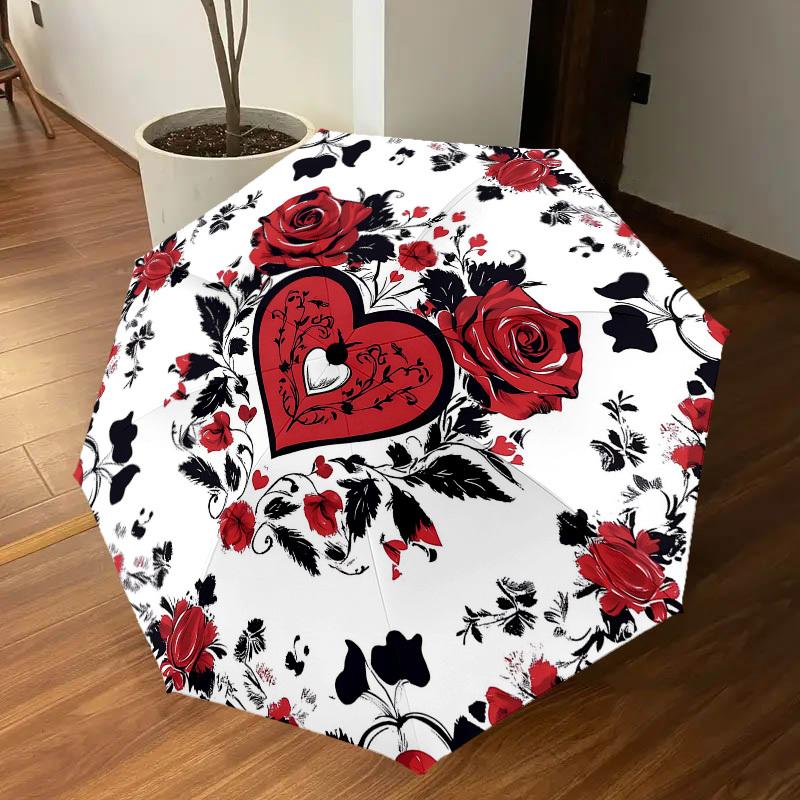 1PC Rose Heart Umbrella-8-Rib Reinforced Portable Folding Travel Suitable for All Seasons Outdoor Daily Use Is an Ideal Choice  -K0346