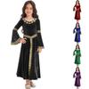 Kids Girls Medieval Renaissance Princess Costume Velvet Long Flare Sleeve Vintage Dress Gown Carnival Party Cosplay Dress Up