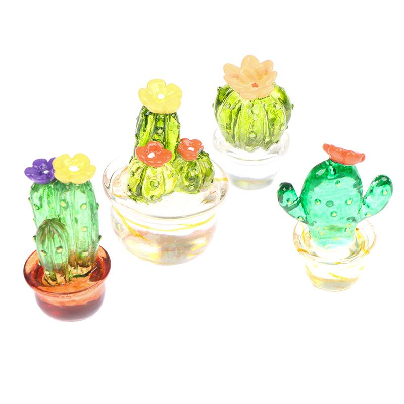 Glass Cactus Figurines Ornaments Mini Bonsai Decor Cute Miniature Desktop Craft