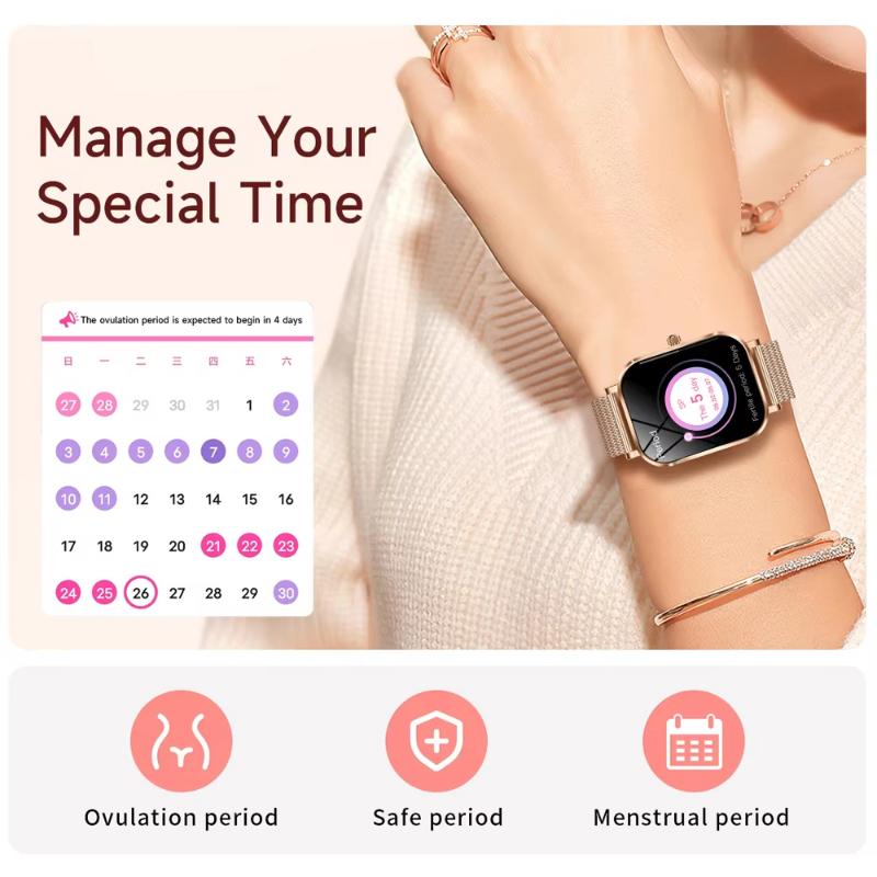 2025 New Fashion Women Smartwatch AMOLED HD Screen Heart Rate Blood Oxygen Monitoring BT Call Sports Smartwatch Woman for IOS Android
