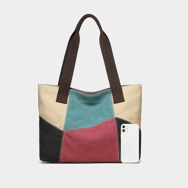 Новая женская сумка через плечо из сращенного холста, вместительная, портативная сумка-мессенджер, повседневная сумка в этническом стиле, контрастного цвета