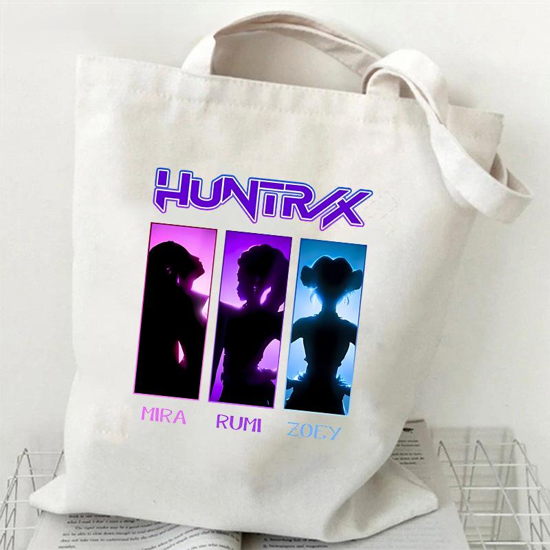 Сумка-тоут из холста с принтом KPOP Demon Hunter Girl Group HUNTRX, на плечо, студенческая