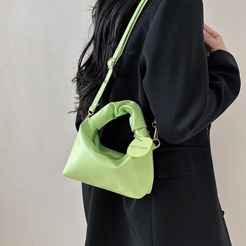 Trendy Casual Women's Handbag PU Wrinkled Bag Shoulder Bag Solid Color Female Hobos Messenger Bag For Outings Shopping