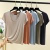 Большие размеры от M до 6XL Женская футболка с U-образным вырезом и короткими рукавами Футболки из модала Тонкие футболки с тонким дном Однотонные свободные футболки Топы, подходящие по размеру