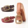 Minimalist Retro Chain Buckle Ladies Leather Belt With Alloy Clasp For Casual Wear