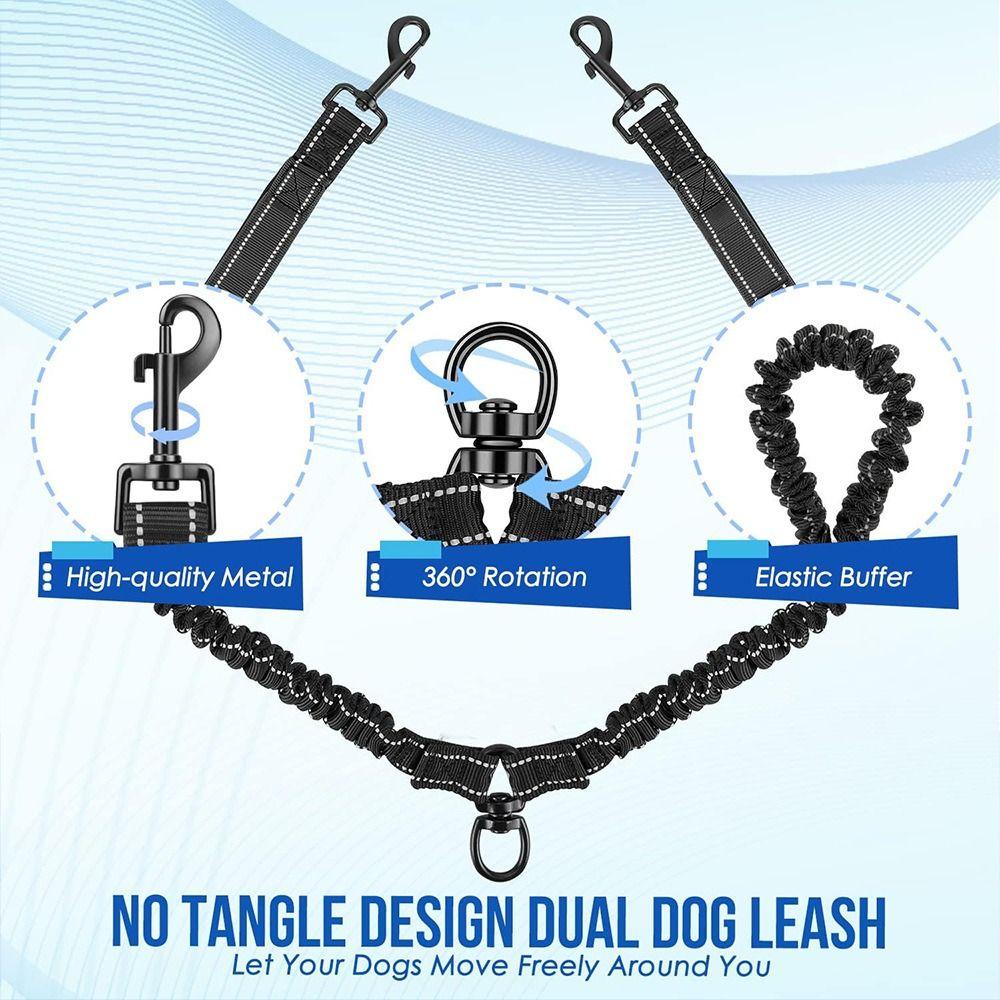 Shock Absorbing Dual Dog Leash No-Tangle Pet Walking Rope Two Dog Lead Rope Two Dogs Walking