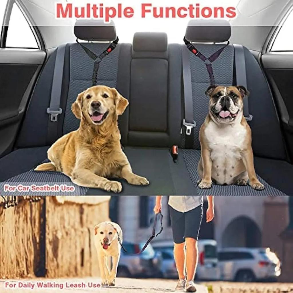 Two-in-one Pet Dog Seat Belts Nylon Buffer Elastic Lead Leash Backseat Safety Belt Adjustable Dog Harness Collar Pet Accessories