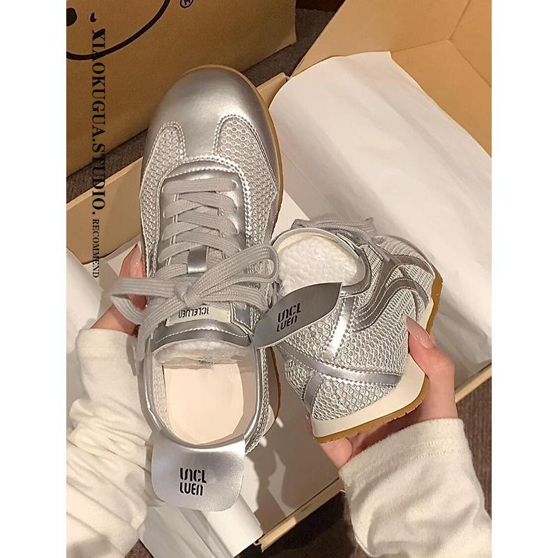 Сетчатые дышащие тренировочные кроссовки Forrest Gump женские 2025 новая летняя плоская белая обувь ретро повседневная спортивная обувь