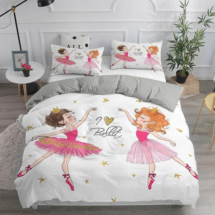 Ballet Dancing Girls Duvet Cover Lovely Little Ballerinas Girl Bedding Set 135 Pink Quilt Cover Princess Bed Single HomeTextiles