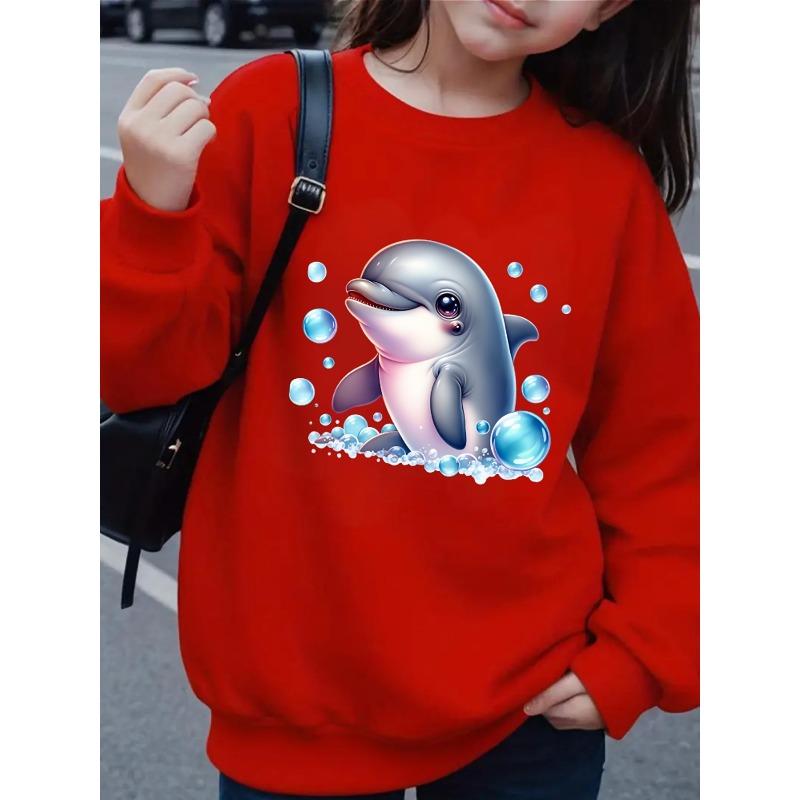 European sizes Kids' Crewneck Sweatshirt - Dolphin Bubbles | Playful Cute, , Sportswear and Casual Wear, Soft and Comfortable, Clothing, Teenagers