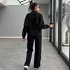 Женский кардиган на молнии с флисовой подкладкой и однотонные брюки прямого кроя на осень/зиму
