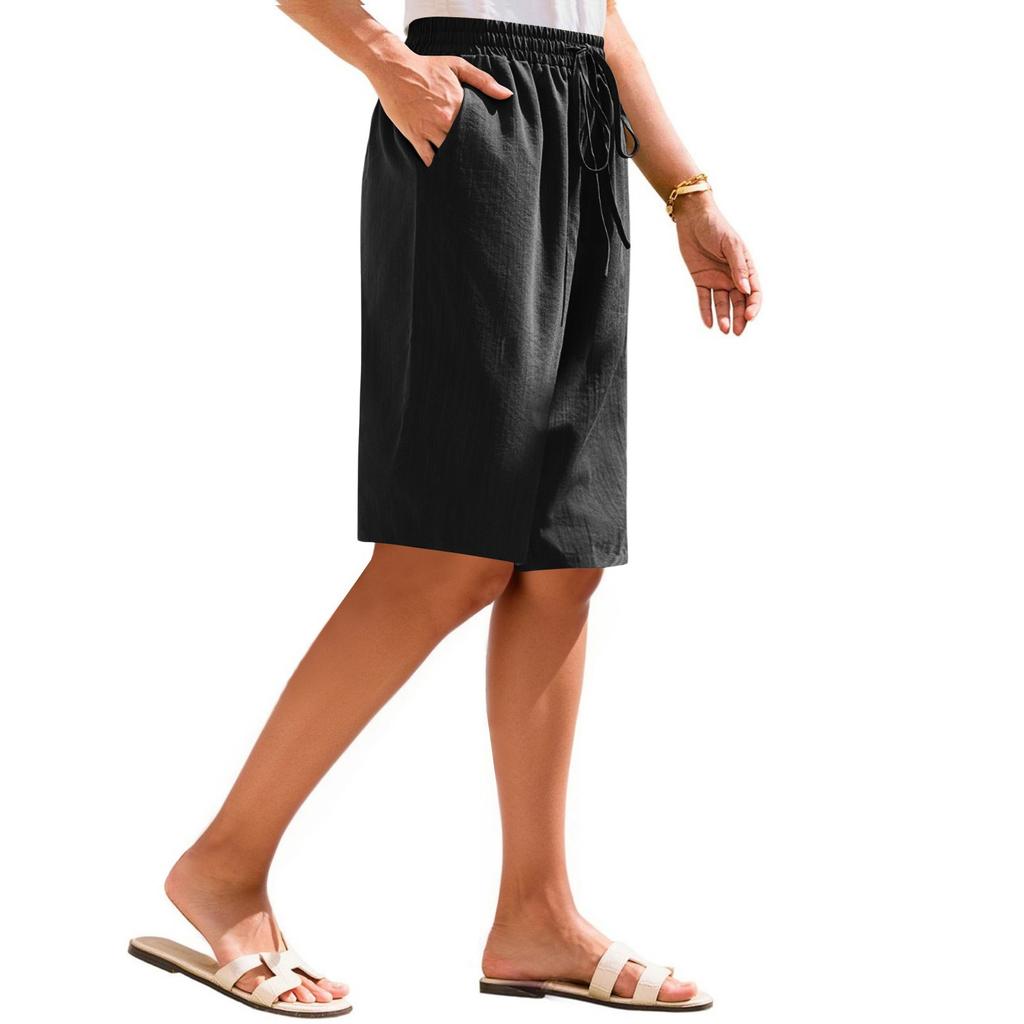 Женские летние шорты, свободные, повседневные, длиной до середины колена, удобные летние шорты с карманами