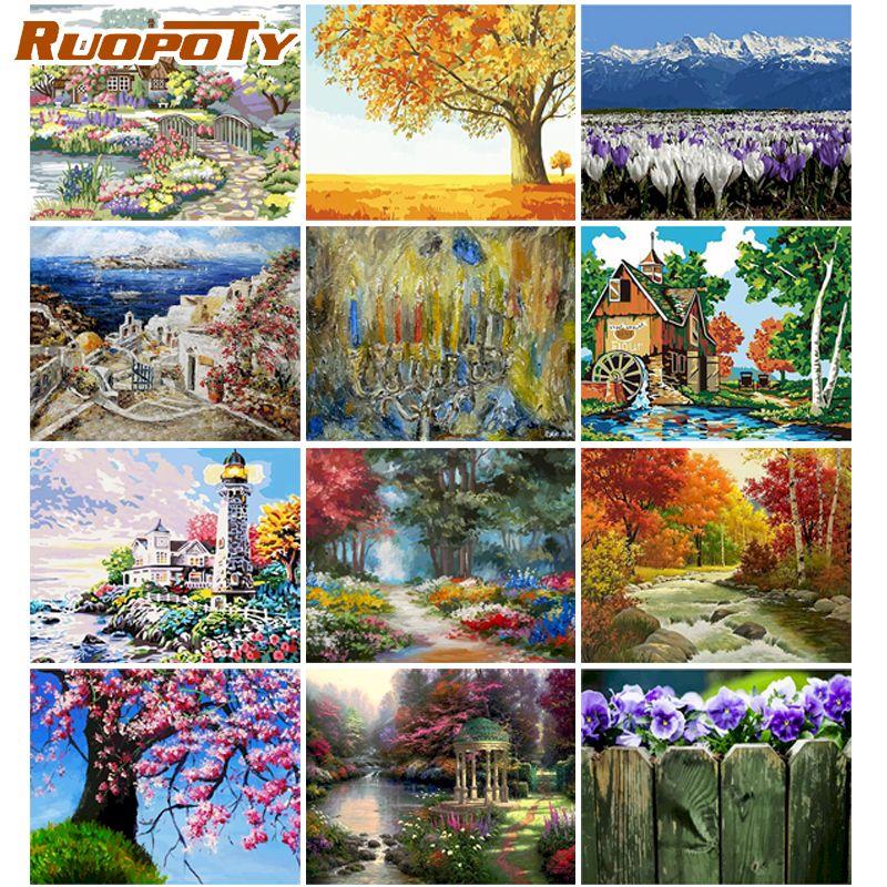 RUOPOTY Безрамная картина «сделай сам» по номерам, акриловая настенная живопись, пейзаж, холст, современная картина маслом 40x50 см