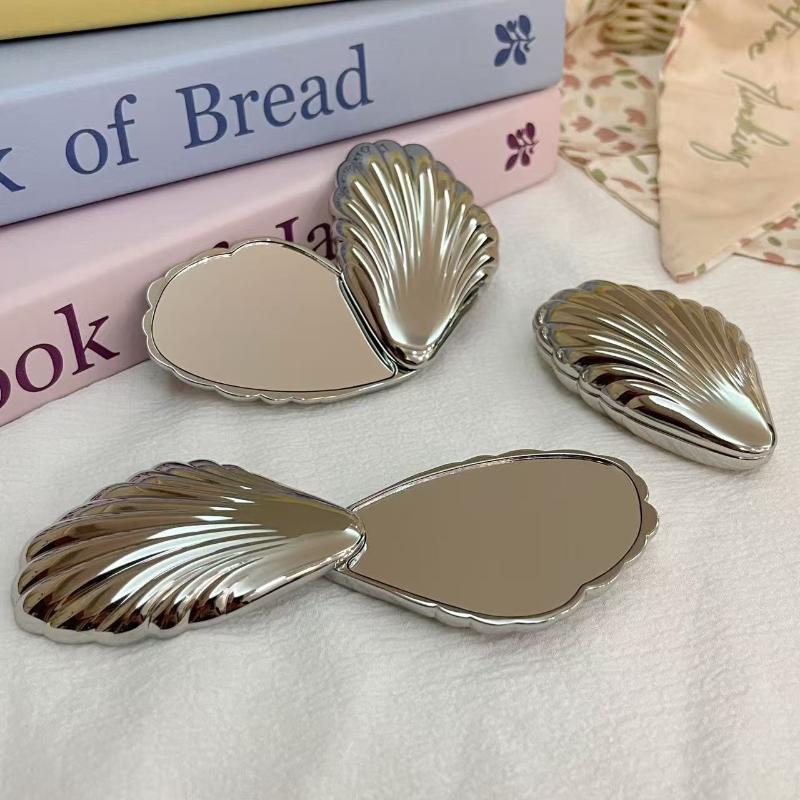 Foldable Makeup Mirror Metal Mini Seashells Shape Not Fragile And Portable Travel Double-Sided Compact Mirror Suitable For Bag