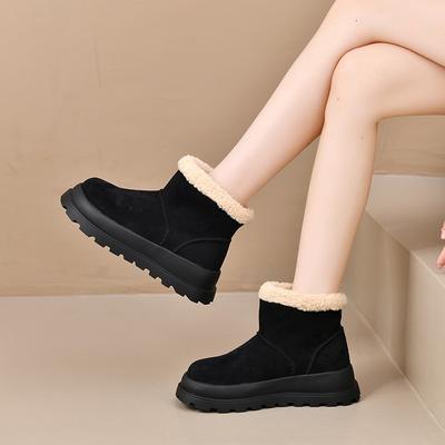 2025 зима новые женские сноубутсы с отворотом однотонные ретро универсальные с рукавами для ног средней длины на толстом бархате теплые хлопковые туфли женские