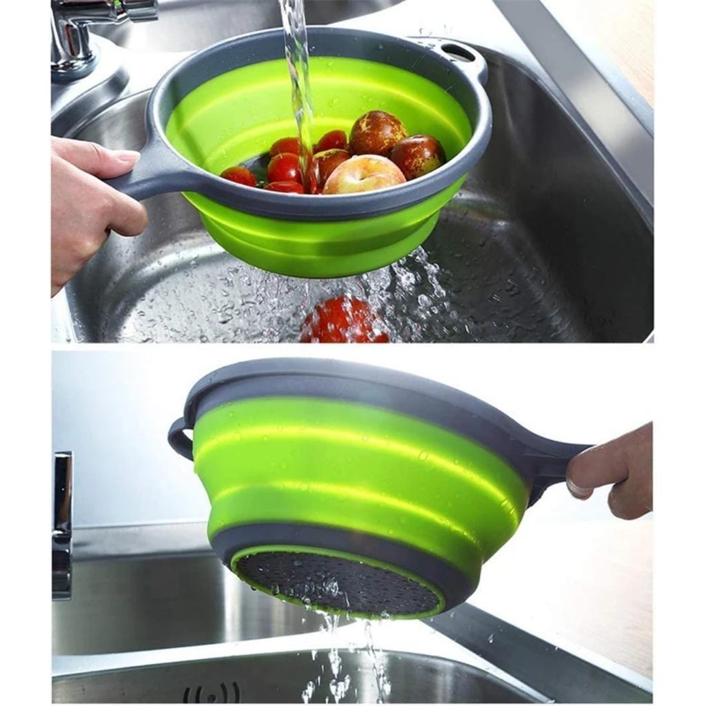 JOYBLISS Silicone Collapsible Colander with Handle Kitchen Folding Strainer Colander for Draining Pasta Vegetable Fruit