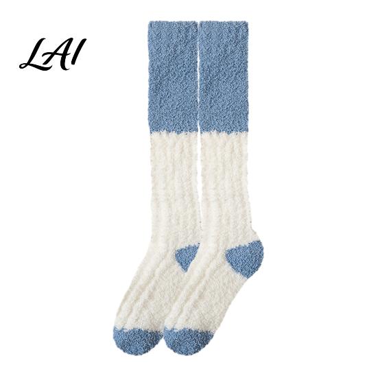 Non Shedding Velvet Socks Thickened Long Plush for Women Warm Coral Fleece Socks Cold Weather Indoor Winter Thermal Sleep Anti-static Contrast Color