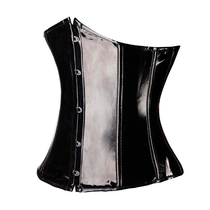Black PVC Vinyl Corset Top Underbust Push Up Boned Bustier Goth Punk Korsett For Women Front Busk Gorset Plus Size Korse Sexy