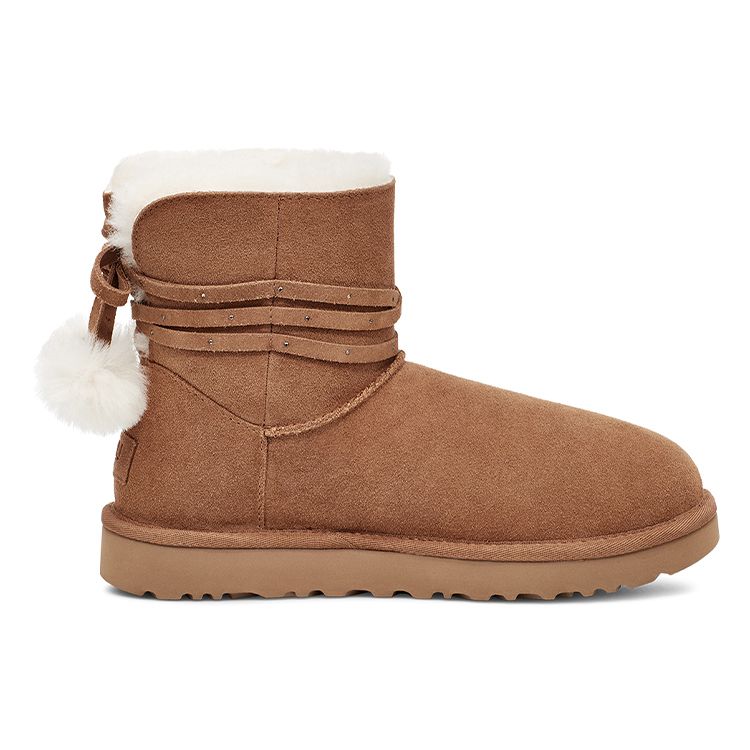 UGG Теплые и прочные мини-ботинки Bailey с бантом Pom, женские короткие зимние ботинки каштанового цвета 1125382-CHE